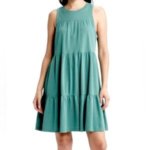 Treasure & Bond Sleeveless Cotton Green Mini Dress with a Tie in the Back.